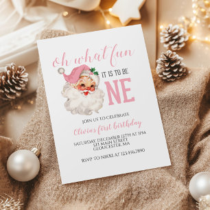 Invitation Joyeux Noël Santa rose pour un premier anniversair