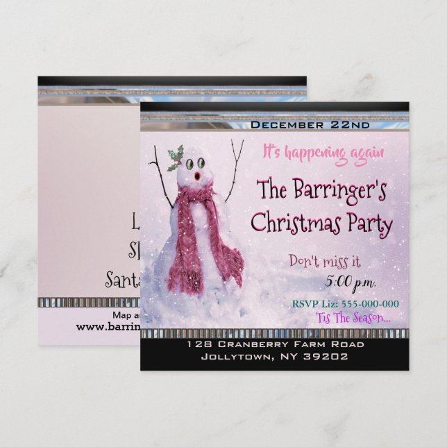 Invitation Joyeux Noël Snowgirly (Devant / Derrière)