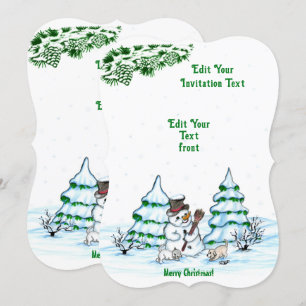 Invitation Joyeux Noël! Snowman avec chat et chiot Invita