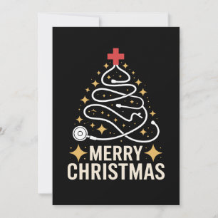 Invitation Joyeux Noël Stéthoscope Arbre Infirmière Docteur X
