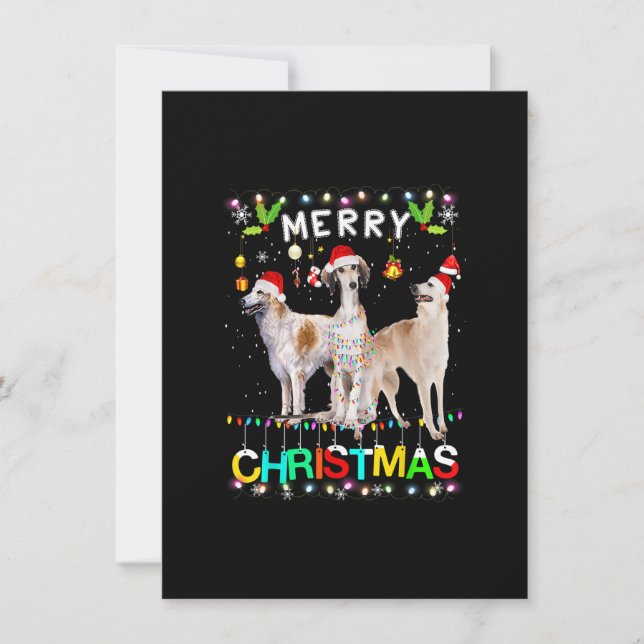 Invitation Joyeux Noël T-Shirt Borzoi Chapeau de Père Noël Lu (Devant)