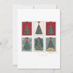 Invitation Joyeux Noël Timbres Vintage Arbre Ruban