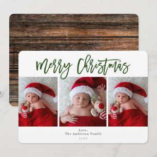 Invitation Joyeux Noël vert Bois rustique Photo de vacances