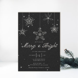 Invitation Joyeux noir brillant Parties scintillant blanche É