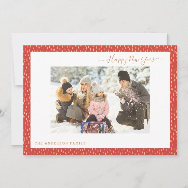 Invitation Joyeux Nouvel An Moderne Elégant Rouge Simple Card (Devant)