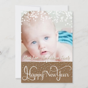 Invitation Joyeux Nouvel An Rustique Bois Étoiles Étincelles 