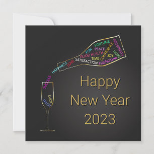 Invitation Joyeux Nouvel An Verre Bouteille Motivation coloré