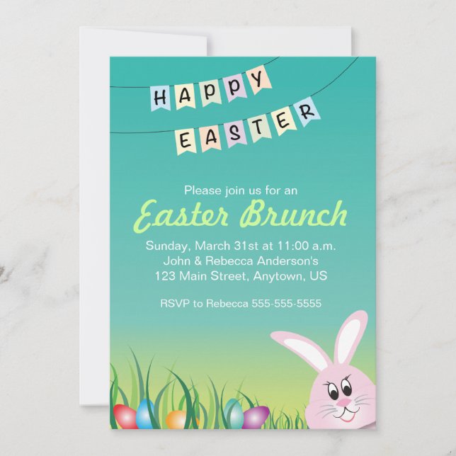 Invitation Joyeux Pâques, lapin et oeufs Brunch de Pâques (Devant)