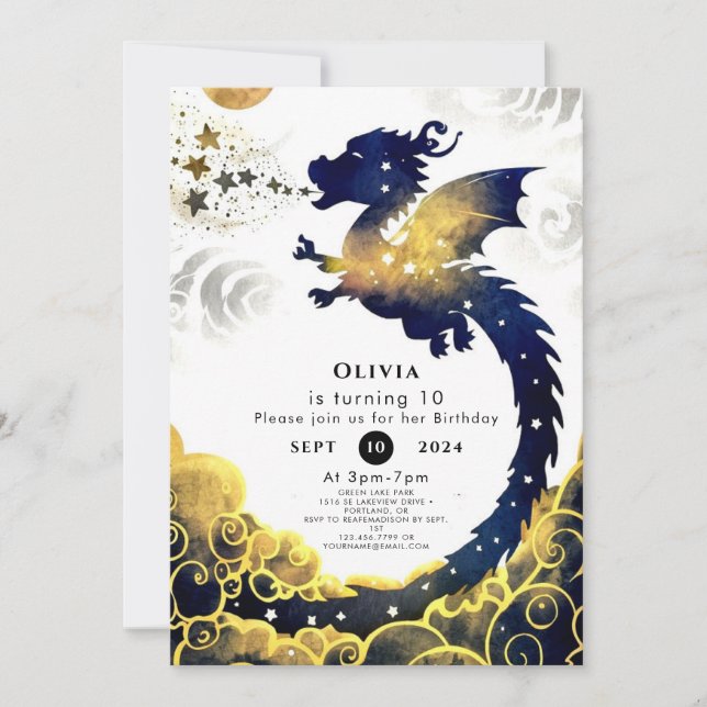 Invitation Joyeux Pastel Dragon Anniversaire (Devant)
