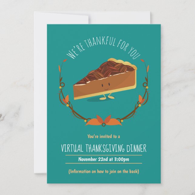 Invitation Joyeux Pecan Pie Turquoise Virtual Thanksgiving Dî (Devant)