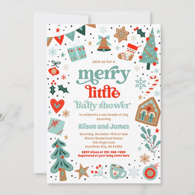 Invitation Joyeux petit Baby shower Baby shower de Noël (Devant)