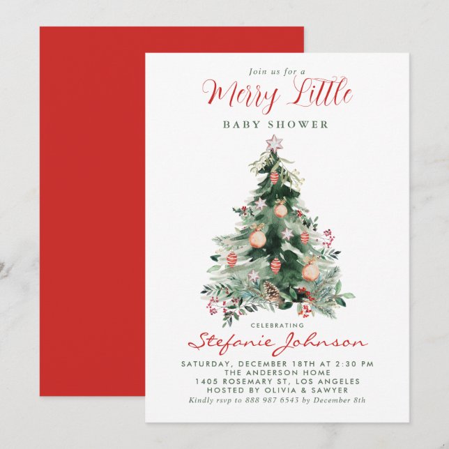 Invitation Joyeux petit Baby shower d'arbre de Noël (Devant / Derrière)