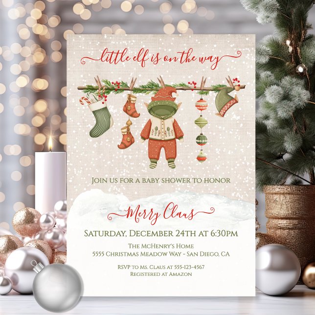 Invitation Joyeux petit Baby shower de Noël Elf (Créateur téléchargé)