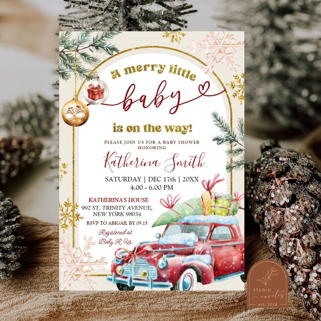 Invitation Joyeux petit Baby shower de Noël rétro (Créateur téléchargé)