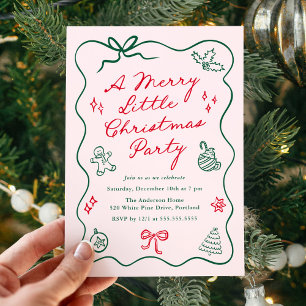 Invitation Joyeux petit Noël rouge et vert dessiné à la main