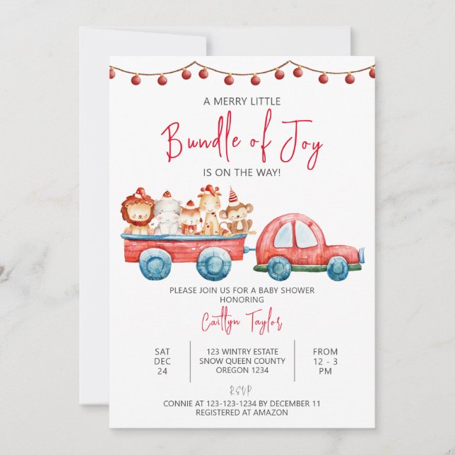 Invitation Joyeux petit paquet de joie, Baby shower de Noël (Devant)