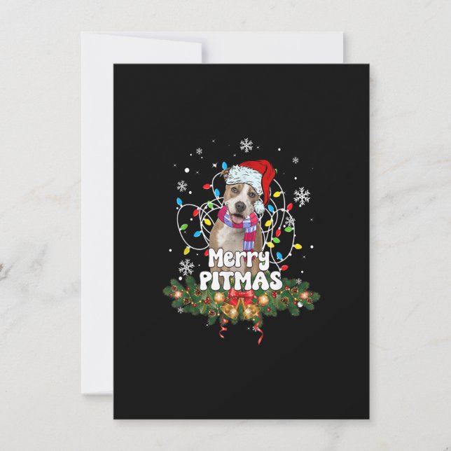 Invitation Joyeux Pitmas Père Noël Pitbull Dog Noël Lumières  (Devant)