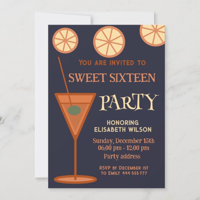 Invitation Joyeux plaisir cocktail cool doux 16 (Devant)