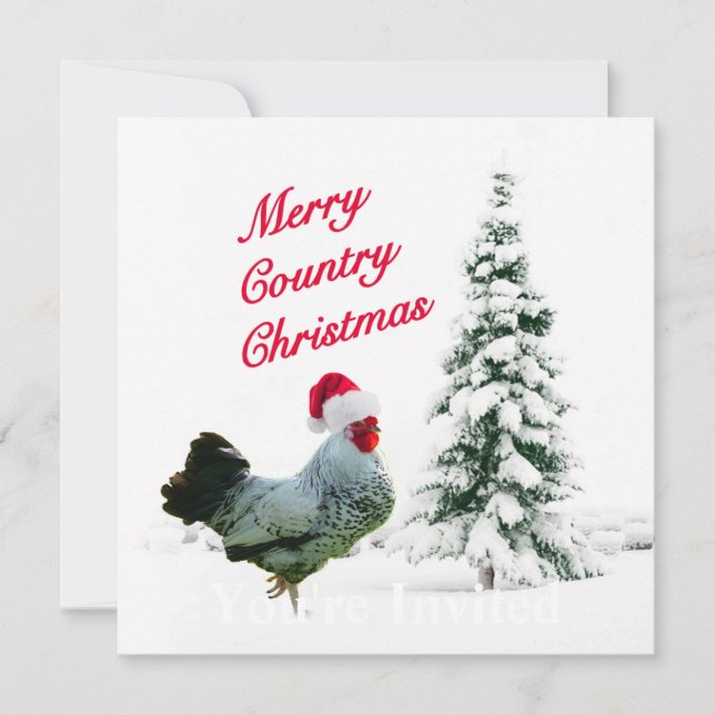 Invitation Joyeux poulet de Noël de pays avec le casquette de (Devant)