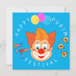 Invitation Joyeux Purim Festival Funny Clown Kids Party