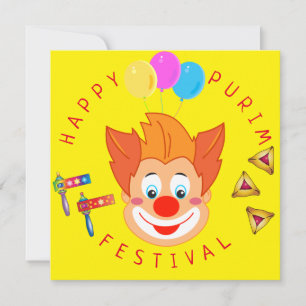 Invitation Joyeux Purim Festival Funny Clown Kids Party