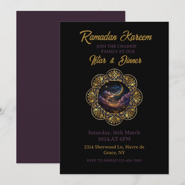 Invitation Joyeux Ramadan Kareem 2025 Dîner Iftar Party (Devant / Derrière)