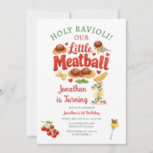 Invitation Joyeux Ravioli Petit Boulette de Pâtes 1er Anniver