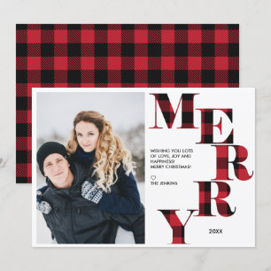 Invitation Joyeux   Red Buffalo Plaid Photo Holiday