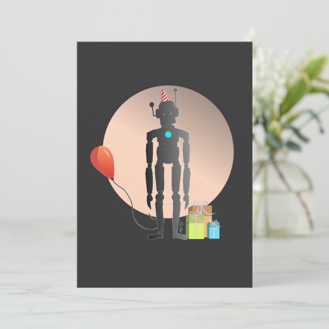 Invitation Joyeux robot d'anniversaire (Debout devant)