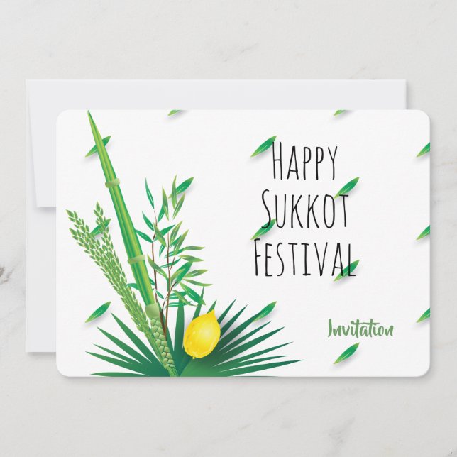 Invitation Joyeux Soukkot Lulav et Etrog Aquarelle (Devant)