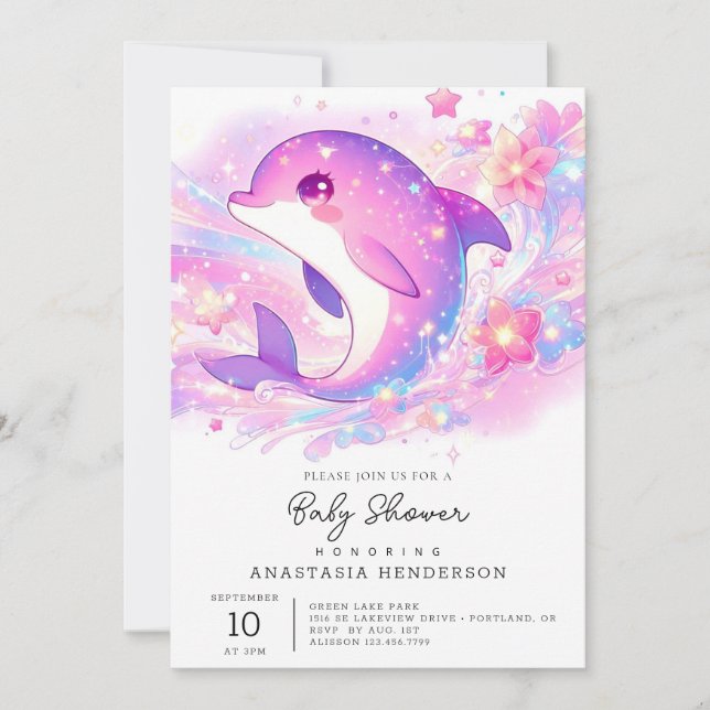 Invitation Joyeux sous le Baby shower des dauphins de mer (Devant)