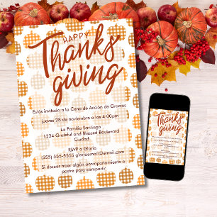 Invitation Joyeux Thanksgiving espagnol Citrouilles à carreau
