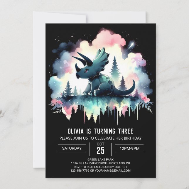 Invitation Joyeux Tricératops moderne Anniversaire (Devant)