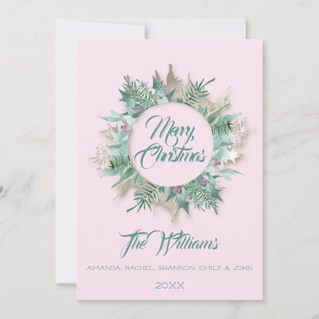 Invitation Joyeux ventre de Noël Turquoise Monogram Mint rose (Devant)