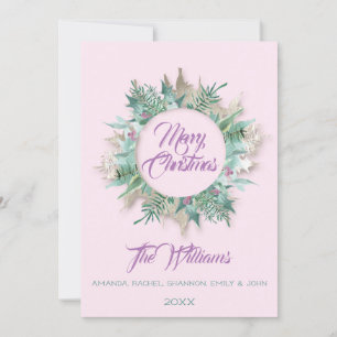 Invitation Joyeux ventre de Noël Wreath Monogramme rose viole