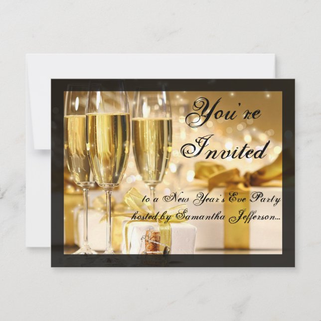 Invitation Joyeux verre de champagne d'or du Nouvel An (Devant)
