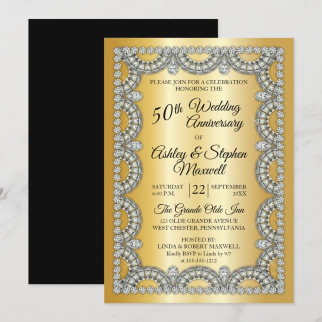 Invitation Jubilé d'or Diamant 50e Anniversaire de Mariage (Devant / Derrière)