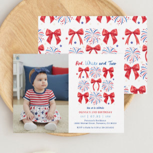 Invitation Juillet Blanc rouge et deux filles 2e anniversaire