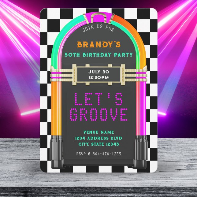 Invitation Jukebox Retro Checkerboard 50th Birthday Party (Jukebox Retro Checkerboard 50th Birthday Party Invitation
)