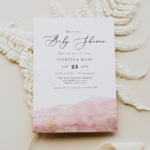 Invitation JULIEN   Aquarelle rose pâle Baby shower or