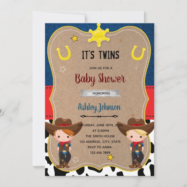 Invitation jumeau cowboy mignon (Devant)