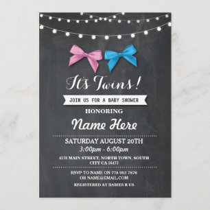 Invitation Jumeau garçon fille Baby shower sexe Reveal Bow In