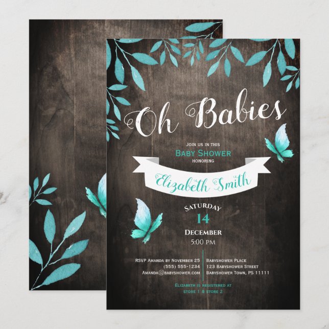 Invitation Jumeau neutre couleur couleur genre bébé douche (Devant / Derrière)
