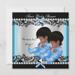 Invitation Jumeaux Afro-Américains Garçons Baby Shower Bleu 2