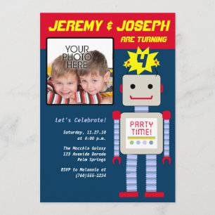 Invitation Jumeaux, anniversaire de Robot