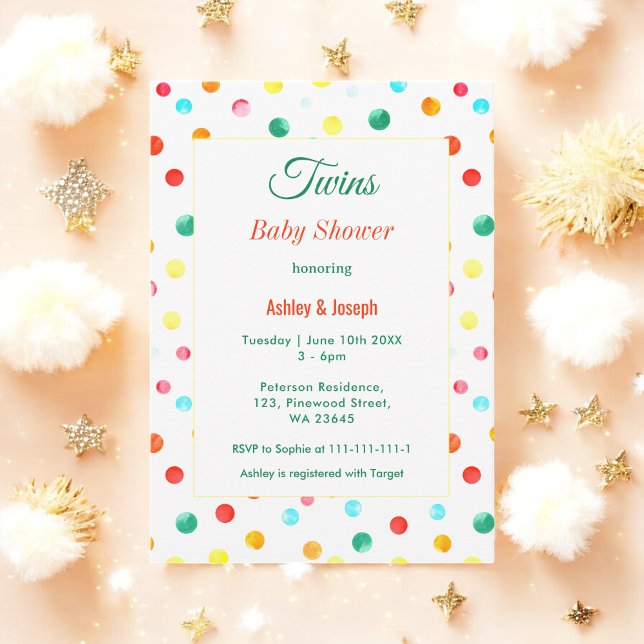 Invitation Jumeaux Baby shower coloré Fiesta Confetti (Créateur téléchargé)