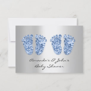 Invitation Jumeaux Baby shower Pieds Parties scintillant Blue