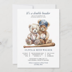 Invitation Jumeaux Baseball Double Match Baby Shower Ours
