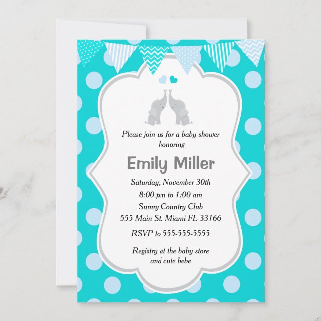 Invitation Jumeaux bleus turquoises d'invitation de baby (Devant)