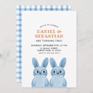 Invitation Jumeaux Bunny fête d'anniversaire pour bébés garço